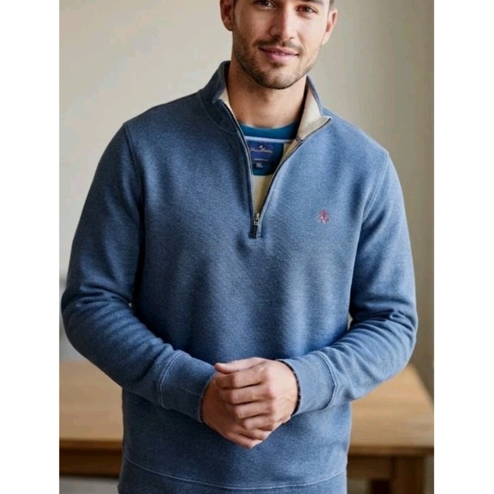 Brooks Brothers 1/4 Zip Pullover Sweatshirt Men's Size XL Blue Long Sleeve Logo